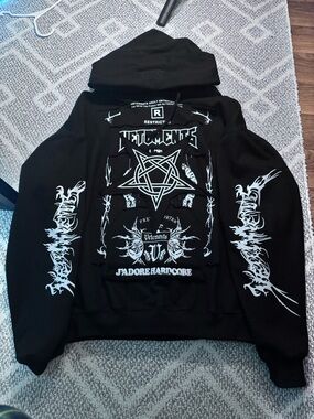 Vetements Black Hoodie with White Gothic Crest and Star